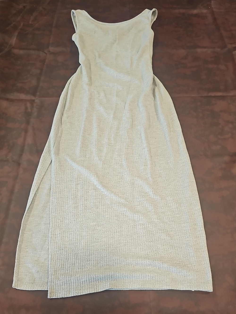 Sleeveless Light Gray Ribbed Maxi Dress